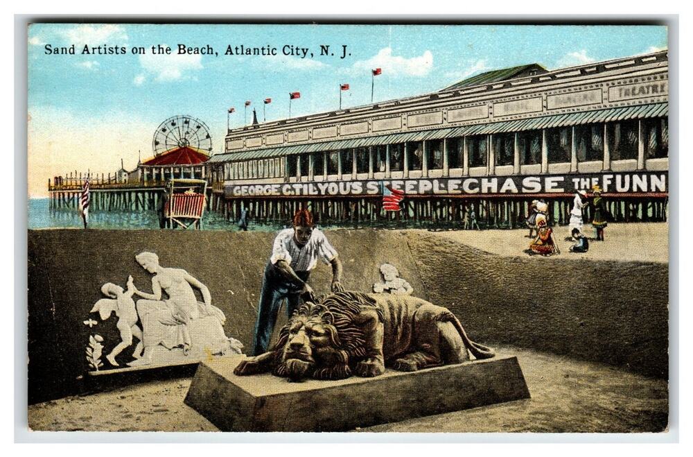 Atlantic City NJ Sand Artists George C. Tilyou's Steeplechase Postcard Ferris